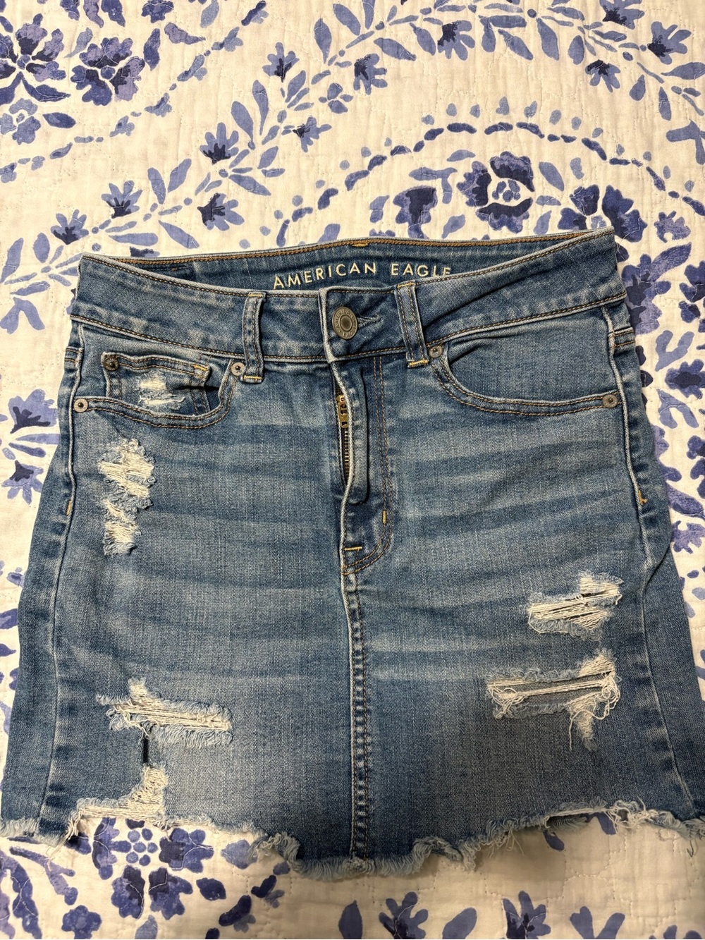 American Eagle Outfitters Distressed Blue Denim Mini Skirt